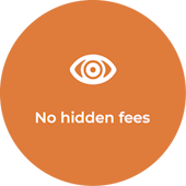 an orange circle with a piggy bank and the words no prepayment penalty | No prepayment penalty
